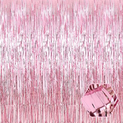 6 Pack Pink Foil Fringe Curtain Backdrop, 3.28Ft x 9.8Ft Metallic Tinsel Foil Fringe Streamer Curtains for Photo Booth, Christmas Day, Thanksgiving, Wedding, New Year Party Decorations in Saudi Arabia