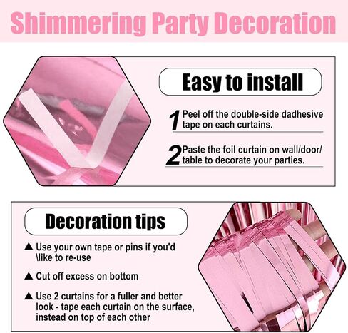 6 Pack Pink Foil Fringe Curtain Backdrop, 3.28Ft x 9.8Ft Metallic Tinsel Foil Fringe Streamer Curtains for Photo Booth, Christmas Day, Thanksgiving, Wedding, New Year Party Decorations in Saudi Arabia