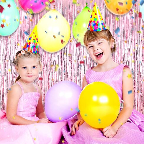 6 Pack Pink Foil Fringe Curtain Backdrop, 3.28Ft x 9.8Ft Metallic Tinsel Foil Fringe Streamer Curtains for Photo Booth, Christmas Day, Thanksgiving, Wedding, New Year Party Decorations in Saudi Arabia