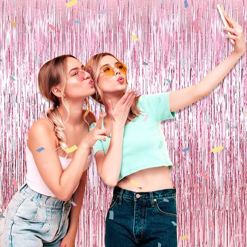 6 Pack Pink Foil Fringe Curtain Backdrop, 3.28Ft x 9.8Ft Metallic Tinsel Foil Fringe Streamer Curtains for Photo Booth, Christmas Day, Thanksgiving, Wedding, New Year Party Decorations in Saudi Arabia