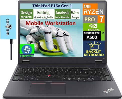 Lenovo ThinkPad P16V Gen 1 محطة عمل الهاتف المحمول 16.0 "IPS WUXGA (AMD RYZEN 7 PRO 7840HS ، RTX A500 4GB ، 32GB DDR5 ، 1TB PCIE SSD ، Backlit KB ، Fingerprint ، Win 11 Pro) W/DKZ Hub Port Expander in Kuwait