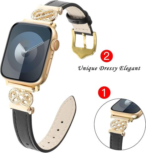 Wonfaith Leather Band متوافق مع Apple Watch Band 38mm 40mm 41mm 42mm 44mm 45mm 46mm 49mm ، حزام النساء النحيف الأنيق مع مشبك معدني على شكل عقدة لـ iWatch Ultra Se Series 10 9 8 7 5 4 3 2 1 in Saudi Arabia