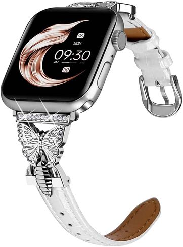 Juntan Slim Leather Watch Band Butterfly Women Compatible for Apple Watch Bands 40mm 38mm 41mm 42mm 44mm 45mm 49mm, Alligator Leather Watch Strap for iWatch Series 10 9 8 7 6 5 4 3 2 1 SE Ultra 2 in Saudi Arabia