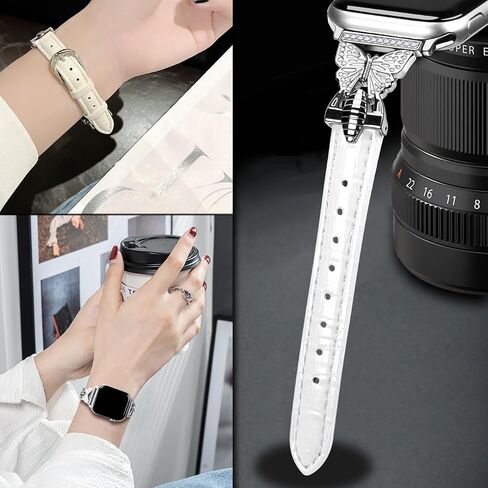 Juntan Slim Leather Watch Band Butterfly Women Compatible for Apple Watch Bands 40mm 38mm 41mm 42mm 44mm 45mm 49mm, Alligator Leather Watch Strap for iWatch Series 10 9 8 7 6 5 4 3 2 1 SE Ultra 2 in Saudi Arabia