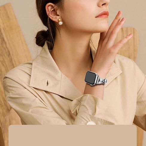 Juntan Slim Leather Watch Band Butterfly Women Compatible for Apple Watch Bands 40mm 38mm 41mm 42mm 44mm 45mm 49mm, Alligator Leather Watch Strap for iWatch Series 10 9 8 7 6 5 4 3 2 1 SE Ultra 2 in Saudi Arabia