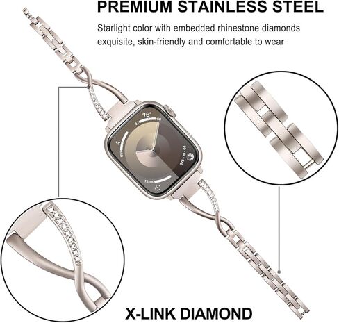 Trumirr Band for Apple Watch Series 10 42mm 46mm / 9 8 7 41mm 45mm النساء ، الفولاذ المقاوم للصدأ ، حزام المجوهرات المؤنث من الفولاذ المقاوم للصدأ و Watchender Funder For Iwatch Apple Watch Series 6 5 4 44 ملم in Kuwait