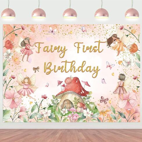 XCKALI Fairy First Birthday Backdrop Floral Fairy Girls 1st Photography Background Tale Theme Birthday Party Decorations 7x5FT in Saudi Arabia