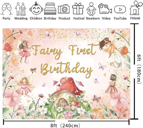 XCKALI Fairy First Birthday Backdrop Floral Fairy Girls 1st Photography Background Tale Theme Birthday Party Decorations 7x5FT in Saudi Arabia