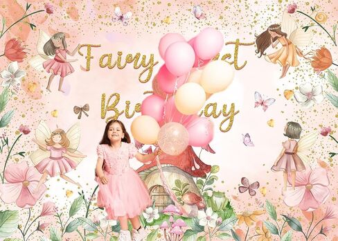 XCKALI Fairy First Birthday Backdrop Floral Fairy Girls 1st Photography Background Tale Theme Birthday Party Decorations 7x5FT in Saudi Arabia