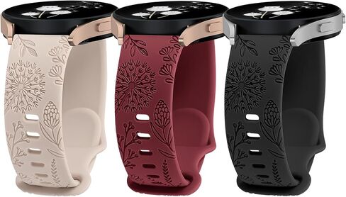 W-RARA 3 Pack Floral Engraved Band Compatible with Samsung Galaxy Watch 6/5/4/Active 2 40mm 44mm/Watch 5 Pro 45mm/Watch 6 Classic/Watch 3 41mm Women, 20mm Cute Soft Silicone Flower Pattern Sport Strap in Saudi Arabia