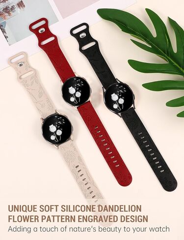 W-RARA 3 Pack Floral Engraved Band Compatible with Samsung Galaxy Watch 6/5/4/Active 2 40mm 44mm/Watch 5 Pro 45mm/Watch 6 Classic/Watch 3 41mm Women, 20mm Cute Soft Silicone Flower Pattern Sport Strap in Saudi Arabia
