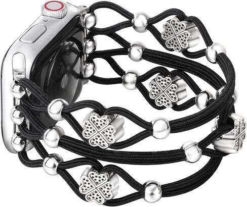 Skull Beaded Bracelet Compatible with Apple Watch Band 38/40/41/42/44/45/46/49mm Women Men, Braided Slim Elastic Stretchy Solo Loop Nylon Watch Strap for iWatch Band SE Ultra 2 Series 10 9 8 7 6 5 4 3 2 1, S/M in Kuwait