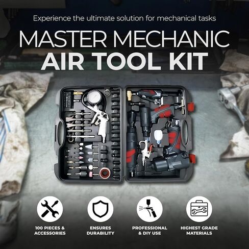 Master Mechanic 100 قطعة أدوات الهواء مع وجع تأثير ، مطحنة مستقيمة ، وروح السقاطة للأدوات وتحسين المنزل ، الأسود in Saudi Arabia