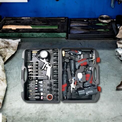Master Mechanic 100 قطعة أدوات الهواء مع وجع تأثير ، مطحنة مستقيمة ، وروح السقاطة للأدوات وتحسين المنزل ، الأسود in Saudi Arabia