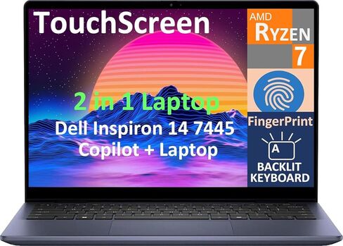 Dell Inspiron 14 2-in-1 Laptop 14.0 "شاشة تعمل باللمس IPS Wuxga (AMD Ryzen 7 8840HS (Beat Ultra 7-155H) ، 32GB DDR5 ، 1TB SSD ، Backlit KB ، Phinsprint ، WIFI 6E ، WebCAM ، Bluetooth 5.3 in Kuwait