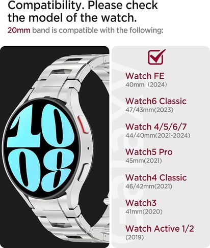 MIIMALL 20MM نطاقات التيتانيوم لـ Samsung Galaxy Watch 7 Band ، [96 ٪ Pure Titanium] العمل لا يوجد حزام معدني فاتح للضوء لمراقبة Galaxy Fe/7/6/5/4 in Kuwait
