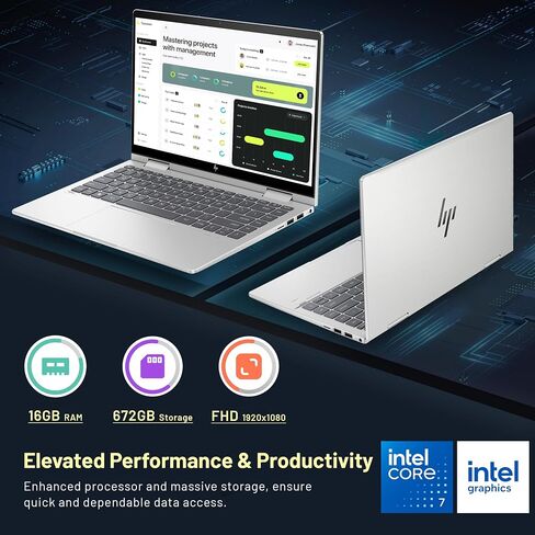 HP Envy x360 14" 2-in-1 Laptop, FHD Touchscreen, Intel 7 150U, 16GB RAM, 672GB Storage(512GB SSD & 160GB Docking Station), Backlit Keyboard, Fingerprint Reader, 5MP Camera, Wi-Fi 6E, Win 11, Silver in Saudi Arabia