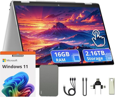 HP Envy x360 16" Laptop, 2-in-1 WUXGA Touchscreen, Intel Ultra 7 155U, 16GB LPDDR5, 2.16TB Storage(2TB SSD & 160GB Docking Station), Backlit Keyboard, 5MP Camera, Wi-Fi 6E, Win 11, Silver in Saudi Arabia
