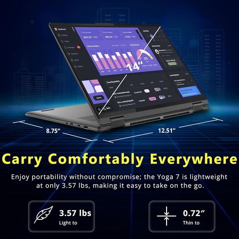 Lenovo Yoga 7 2-in-1 14 "2K شاشة اللمس المحمول ، AMD RYZEN 7 8840HS ، 16 جيجا بايت LPDDR5X ، 2.16 تخزين (2TB SSD+160 محطة الإرساء) ، مجموعة AMD Radeon 780M ، بصمات الأصابع ، Backlit KB ، Win 11 ، in Kuwait