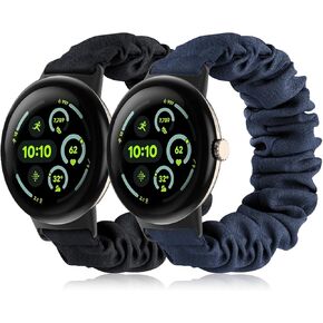 Scrunchie Bands Compatible with Google Pixel Watch 3 45mm Watch Band,Elastic Fabric Watch Band,Scrunchie Strap Replacement Watch Bands For Women(2 Pack)
