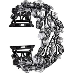 VIQIV Bling Bands Compatible with Apple Watch Band 38mm 40mm 41mm 42mm 44mm 45mm 49mm Iwatch Series SE 9 8 7 6 5 4 3 2 Ultra, Rhinestone Elastic Jewelry Metal Bracelet Dressy Wristband Strap for Women