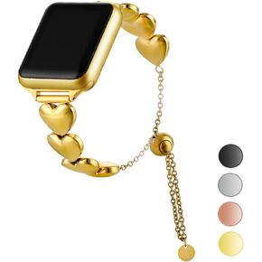 Compatible with Apple Watch Band Woman Man 41mm 40mm 38mm 44mm 45mm 42mm Ultra 49mm, Love of Heart Stainless Steel Metal Dressy Bangle Bracelet Replacement iWatch Series 9 8 7 6 5 4 3 2 1 SE Nike+ Sports Strap Wristband