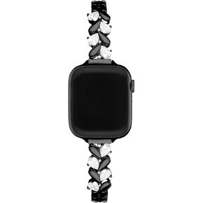 Heart Bracelet Copper Watch Band, Sparkling Rhinestone Heart Metal Jewelry Watch Band, compatible with Apple Watch 38/40/42/44/45/46/49mm, Fashion Slim Bracelet