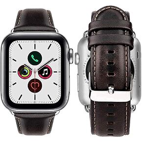 Compatible with Apple Watch Band 42mm 44mm 45mm 49mm Genuine Leather Strap Replacement for iWatch Apple Watch Series Ultra 8 7 6 5 4 3 2 1 SE Women Men - Coffee+Black Clasp 42/44/45/49