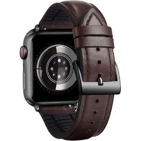 BINLUN Compatible with Apple Watch Band 42mm 44mm 45mm 46mm 49mm Oil Wax Leather and Silicone Hybrid Replacement Strap Fit for iWatch Ultra Ultra2 SE SE2 Series 10/9/8/7/6/5/4/3/2/1(Light Brown)
