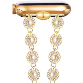 MORWLAT Pearl Bracelet Compatible for Apple Watch Band 41mm 40mm 38mm Series 10 9 8 7 SE 6 5 4 3, Women Fashion Slim Jewelry Metal Apple Watch Band Bling Bracelets for iWatch Bands Series 2 1
