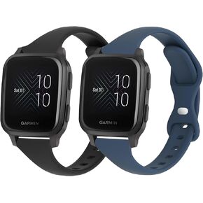 2 Pack Sport Slim Silicone Watch Bands Compatible with Garmin Venu Sq/Venu Sq 2, 20mm Thin Soft Narrow Strap Wristband for Garmin Vivoactive 5 / Vivoactive 3
