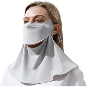 قناع وجه للحماية من الشمس للجنسين مع قبعة قابلة للفصل، حلقة أذن قابلة للتعديل، باندانا من الحرير الجليدي، حماية من الأشعة فوق البنفسجية للوجه للرياضات الصيفية الخارجية، رمادي in Kuwait