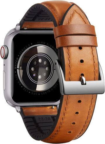 Binlun متوافق مع شريط Apple Watch 42mm 44mm 45mm 46mm 49mm 49 مم من الجلد الشمع والسيليكون هجين حزام ملائم لـ iWatch Ultra Ultra2 SE SE2 10/9/8/7/6/5/4/3/2/1 (بني فاتح) in Saudi Arabia