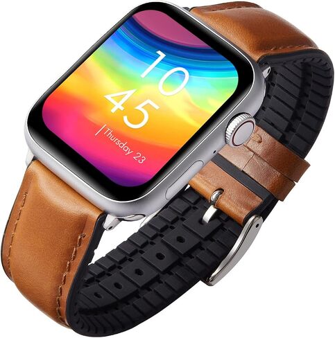 Binlun متوافق مع شريط Apple Watch 42mm 44mm 45mm 46mm 49mm 49 مم من الجلد الشمع والسيليكون هجين حزام ملائم لـ iWatch Ultra Ultra2 SE SE2 10/9/8/7/6/5/4/3/2/1 (بني فاتح) in Saudi Arabia