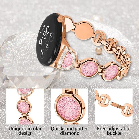 Fitturn bling Band متوافق مع Google Pixel Watch 3 41 مم/مشاهدة 2 ، استبدال المجوهرات الماس المعدنية المعصم المعصم حزام أنيق ، سوار فاخر من الفولاذ المقاوم للصدأ للنساء in Kuwait