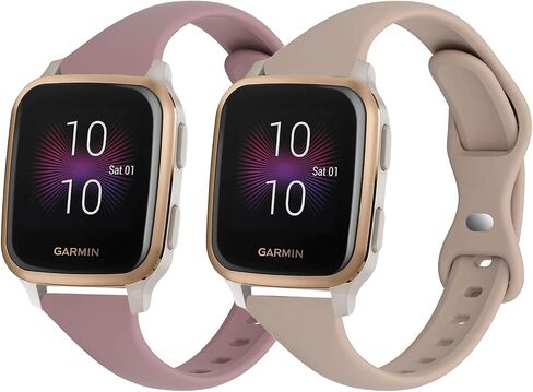 2 Pack Sport Slim Silicone Watch Bands Compatible with Garmin Venu Sq/Venu Sq 2, 20mm Thin Soft Narrow Strap Wristband for Garmin Vivoactive 5 / Vivoactive 3 in Saudi Arabia