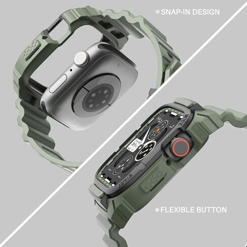 Loxoto Compatible for Apple Watch Strap 44mm 42mm with Bumper Case, Rugged Protective Drop Shock Resistant Case with TPU Band Strap Fit for iWatch 6/SE/5/4/3 Men Women Sport Military Style in Saudi Arabia