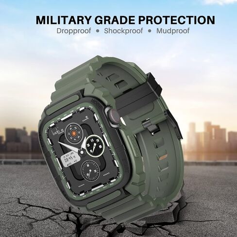 Loxoto Compatible for Apple Watch Strap 44mm 42mm with Bumper Case, Rugged Protective Drop Shock Resistant Case with TPU Band Strap Fit for iWatch 6/SE/5/4/3 Men Women Sport Military Style in Saudi Arabia