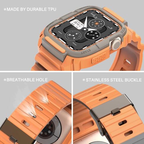 Loxoto Compatible for Apple Watch Strap 44mm 42mm with Bumper Case, Rugged Protective Drop Shock Resistant Case with TPU Band Strap Fit for iWatch 6/SE/5/4/3 Men Women Sport Military Style in Saudi Arabia