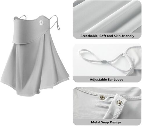 قناع وجه للحماية من الشمس للجنسين مع قبعة قابلة للفصل، حلقة أذن قابلة للتعديل، باندانا من الحرير الجليدي، حماية من الأشعة فوق البنفسجية للوجه للرياضات الصيفية الخارجية، رمادي in Kuwait