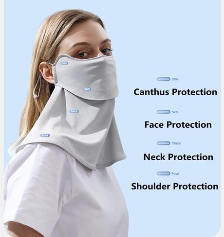 قناع وجه للحماية من الشمس للجنسين مع قبعة قابلة للفصل، حلقة أذن قابلة للتعديل، باندانا من الحرير الجليدي، حماية من الأشعة فوق البنفسجية للوجه للرياضات الصيفية الخارجية، رمادي in Kuwait