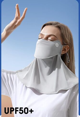 قناع وجه للحماية من الشمس للجنسين مع قبعة قابلة للفصل، حلقة أذن قابلة للتعديل، باندانا من الحرير الجليدي، حماية من الأشعة فوق البنفسجية للوجه للرياضات الصيفية الخارجية، رمادي in Kuwait