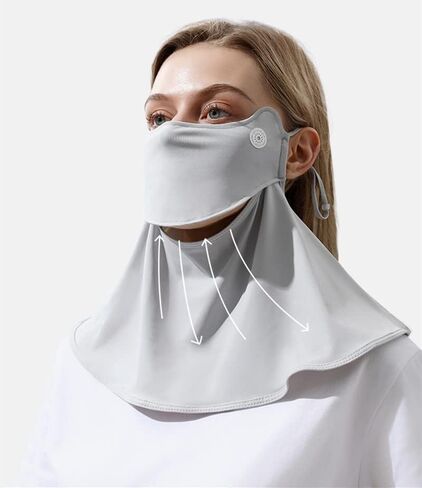 قناع وجه للحماية من الشمس للجنسين مع قبعة قابلة للفصل، حلقة أذن قابلة للتعديل، باندانا من الحرير الجليدي، حماية من الأشعة فوق البنفسجية للوجه للرياضات الصيفية الخارجية، رمادي in Kuwait