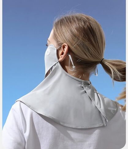 قناع وجه للحماية من الشمس للجنسين مع قبعة قابلة للفصل، حلقة أذن قابلة للتعديل، باندانا من الحرير الجليدي، حماية من الأشعة فوق البنفسجية للوجه للرياضات الصيفية الخارجية، رمادي in Kuwait