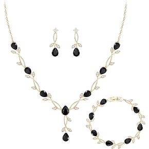 Crysdue Wedding Jewelry Set for Brides Bridesmaid, Stunnig Cubic Zirconia Teardrop Marquise Leaf Cluster Pendant Necklace Bridal Tennis Bracelet Drop Earrings Set for Women Party Prom