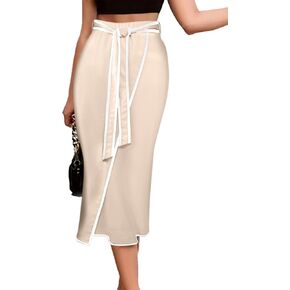 Avanova Women Wrap Bow Tie Midi Skirt High Waisted Bodycon Pencil Skirt