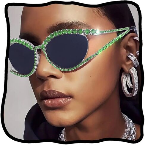 نظارات شمسية Wooee Bling للنساء نظارات شمسية على شكل عين القطة ونظارات حجر الراين كبيرة الحجم ونظارات شمسية كريستالية ماسية عتيقة in Kuwait