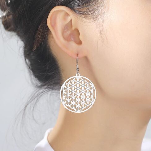 Amaxer Flower of Life Seed of Life Mandala Sacred Geometry Protection Statement Hollowed Out Pendant Charm Drop Dangle Earrings (style 2, gold) in Saudi Arabia
