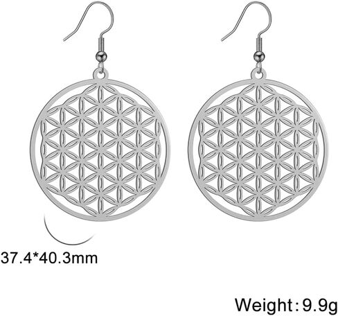Amaxer Flower of Life Seed of Life Mandala Sacred Geometry Protection Statement Hollowed Out Pendant Charm Drop Dangle Earrings (style 2, gold) in Saudi Arabia