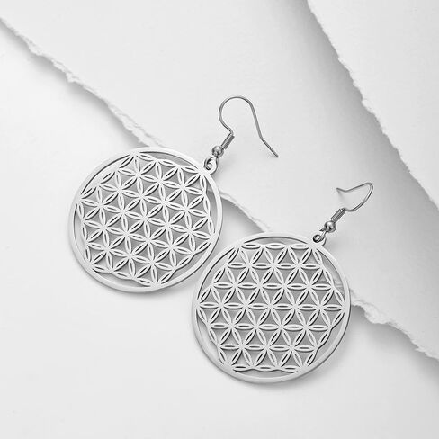 Amaxer Flower of Life Seed of Life Mandala Sacred Geometry Protection Statement Hollowed Out Pendant Charm Drop Dangle Earrings (style 2, gold) in Saudi Arabia